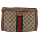 GUCCI GG Supreme Web Sherry Line Clutch Bag PVC Beige Auth 191932-2