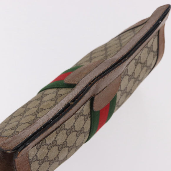 GUCCI GG Supreme Web Sherry Line Clutch Bag PVC Beige Auth 191932
