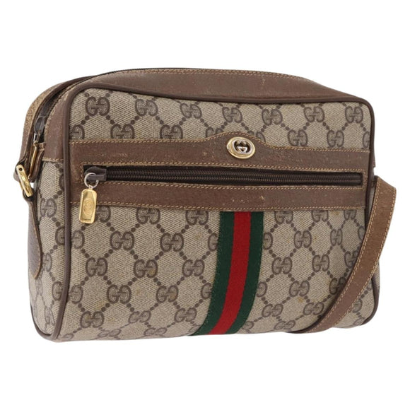 GUCCI GG Supreme Web Sherry Line Bag PVC Beige Gold 119 02 004 Auth 191933