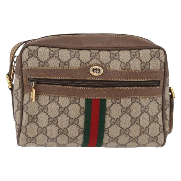 GUCCI GG Supreme Web Sherry Line Bag PVC Beige Gold 119 02 004 Auth 191933
