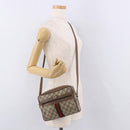 GUCCI GG Supreme Web Sherry Line Bag PVC Beige Gold 119 02 004 Auth 191933-25