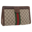 GUCCI GG Supreme Web Sherry Line Clutch Bag PVC Beige 37 014 2125 Auth 191934-1