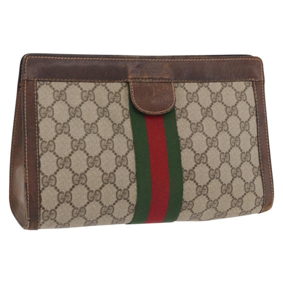 GUCCI GG Supreme Web Sherry Line Clutch Bag PVC Beige 37 014 2125 Auth 191934