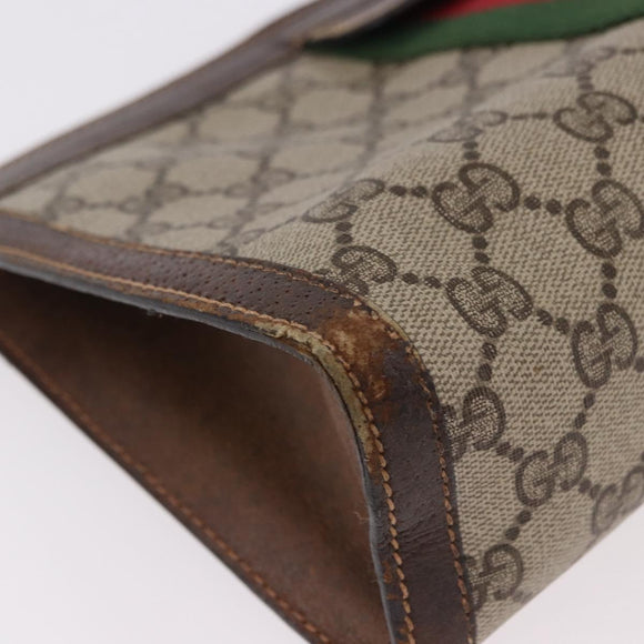GUCCI GG Supreme Web Sherry Line Clutch Bag PVC Beige 37 014 2125 Auth 191934