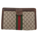 GUCCI GG Supreme Web Sherry Line Clutch Bag PVC Beige 37 014 2125 Auth 191934-2
