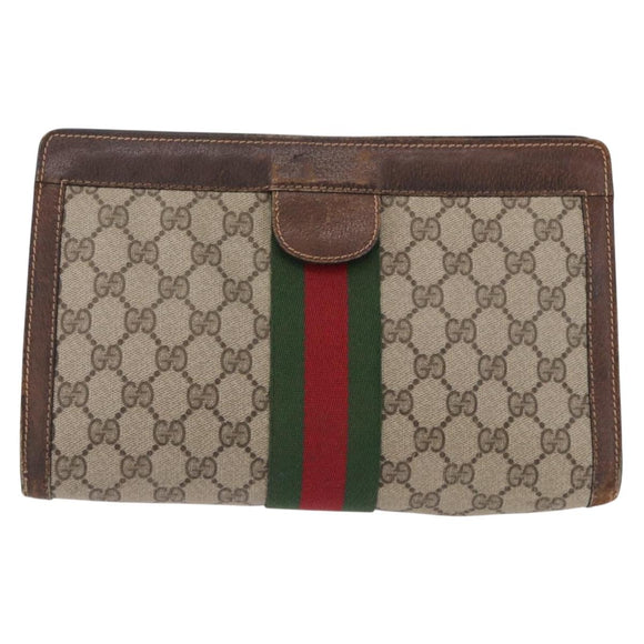 GUCCI GG Supreme Web Sherry Line Clutch Bag PVC Beige 37 014 2125 Auth 191934