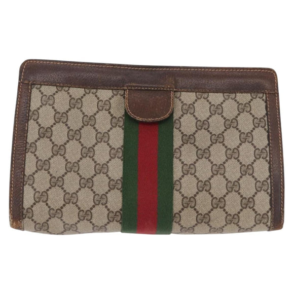 GUCCI GG Supreme Web Sherry Line Clutch Bag PVC Beige 37 014 2125 Auth 191934