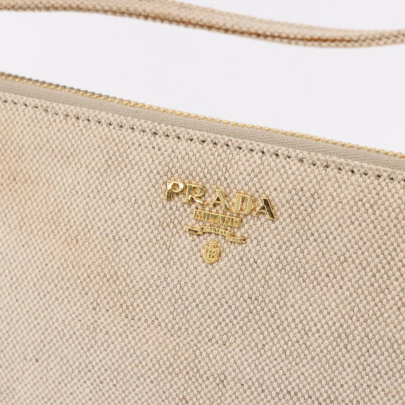 PRADA Hand Bag Canvas Beige Gold Auth 191935