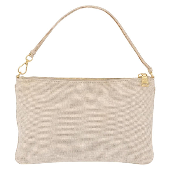 PRADA Hand Bag Canvas Beige Gold Auth 191935