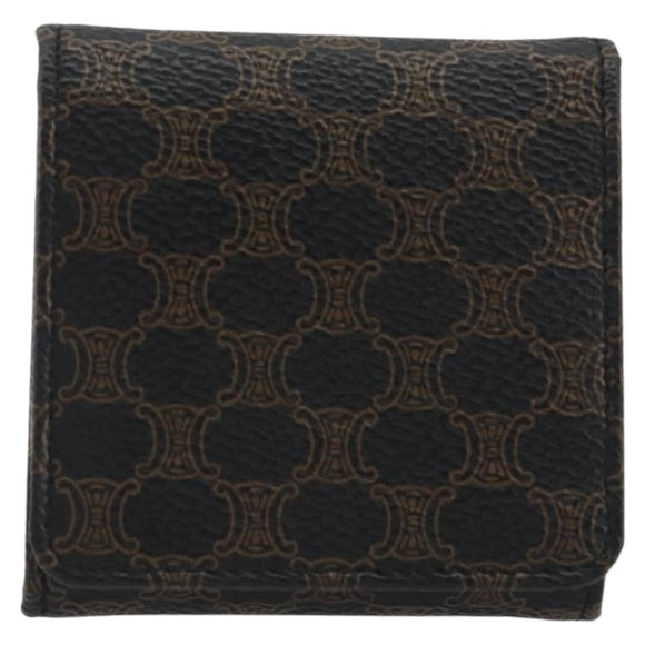 CELINE Macadam Canvas Coin Purse PVC Leather Black Gold Auth 191960V