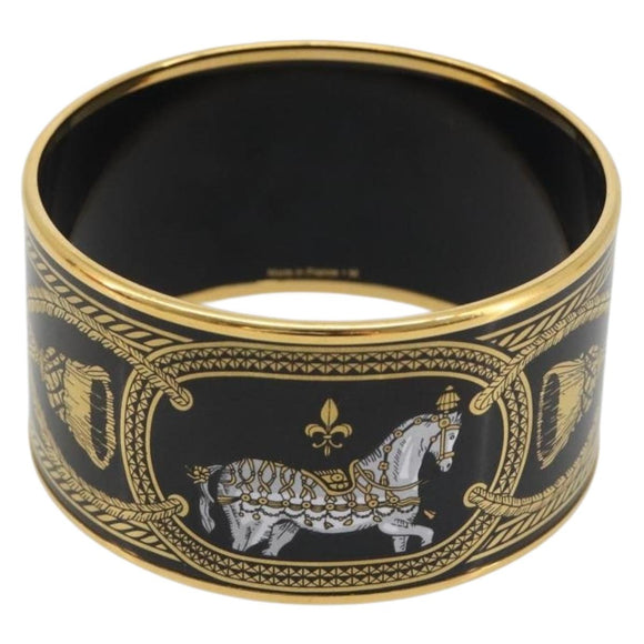 HERMES Bangle Emile TGM Bracelet metal Cloisonne Dark Brown Auth 191963V