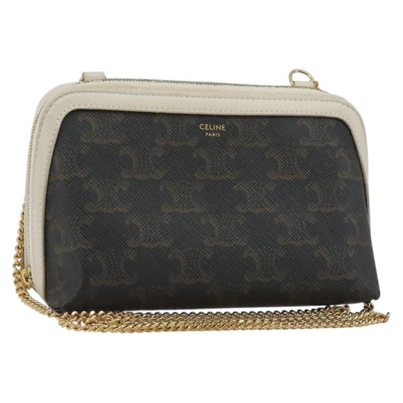 CELINE Triomphe Chain Shoulder Bag PVC Black Gold Auth 191964A