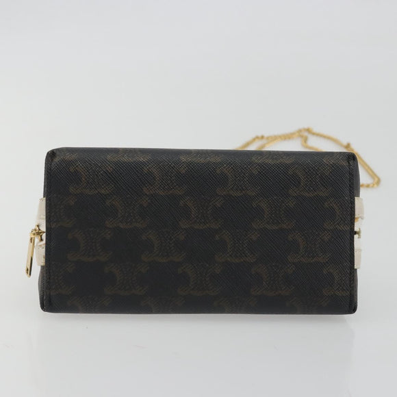 CELINE Triomphe Chain Shoulder Bag PVC Black Gold Auth 191964A