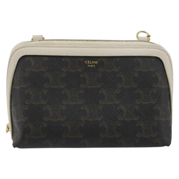 CELINE Triomphe Chain Shoulder Bag PVC Black Gold Auth 191964A