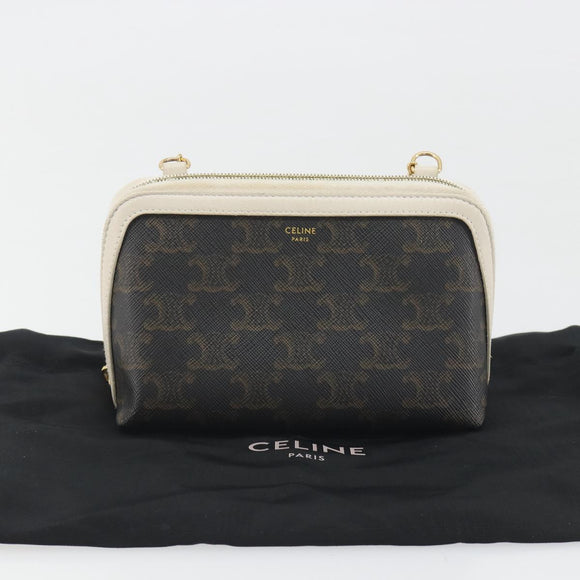 CELINE Triomphe Chain Shoulder Bag PVC Black Gold Auth 191964A