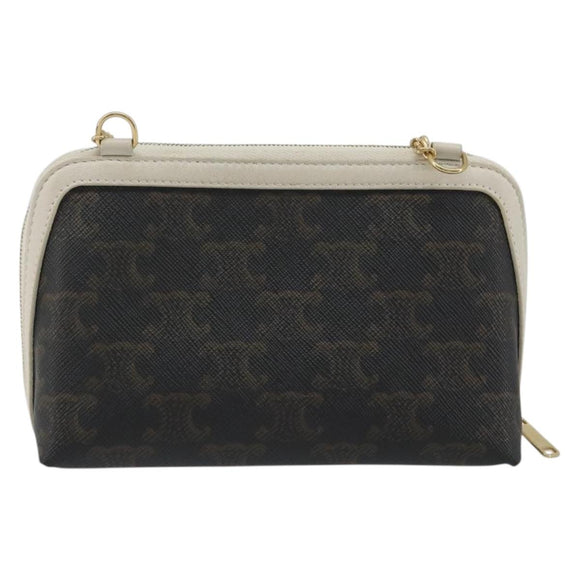 CELINE Triomphe Chain Shoulder Bag PVC Black Gold Auth 191964A