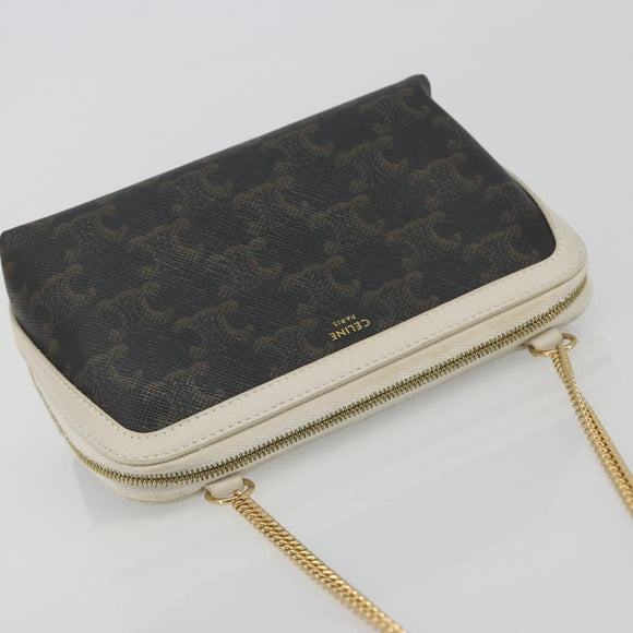 CELINE Triomphe Chain Shoulder Bag PVC Black Gold Auth 191964A