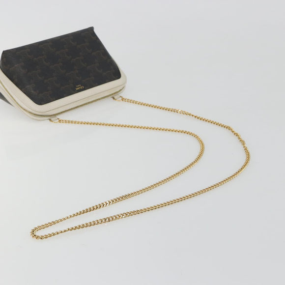 CELINE Triomphe Chain Shoulder Bag PVC Black Gold Auth 191964A