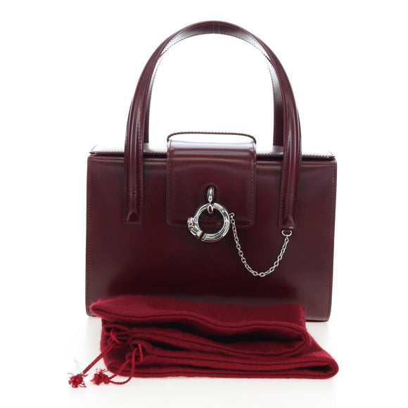 CARTIER PANTHERE Hand Bag Leather Bordeaux Silver Auth 191965V