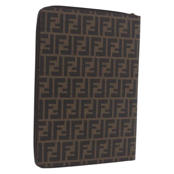 FENDI Zucca Canvas Document Bag PVC Brown Silver Auth 191966V