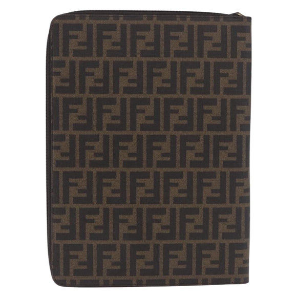FENDI Zucca Canvas Document Bag PVC Brown Silver Auth 191966V