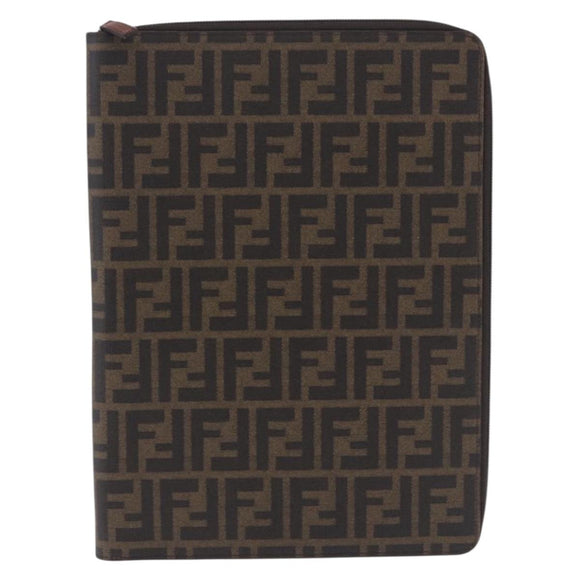 FENDI Zucca Canvas Document Bag PVC Brown Silver Auth 191966V
