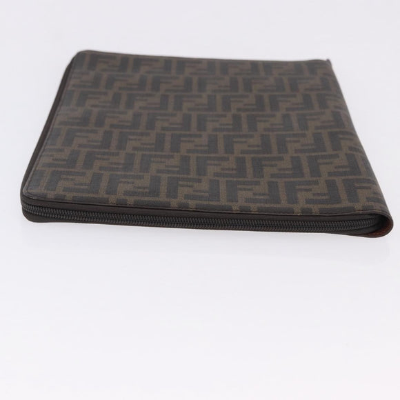FENDI Zucca Canvas Document Bag PVC Brown Silver Auth 191966V