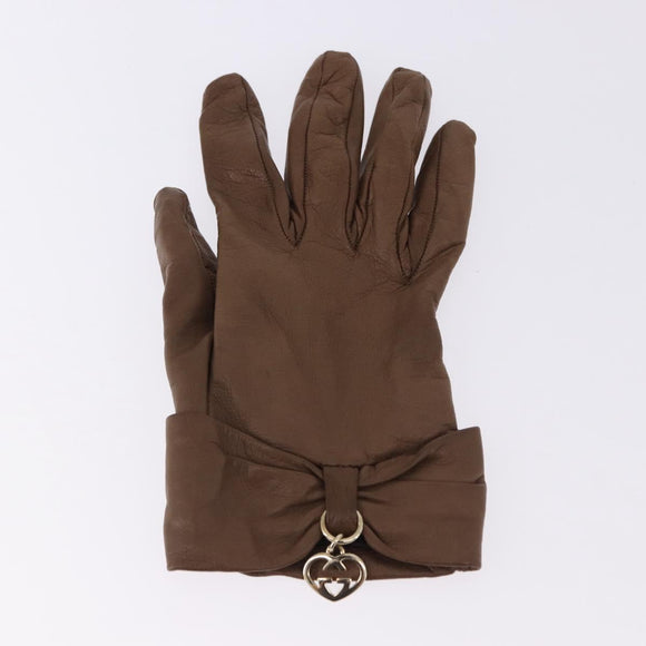 GUCCI Gloves Leather Brown Auth 191970V