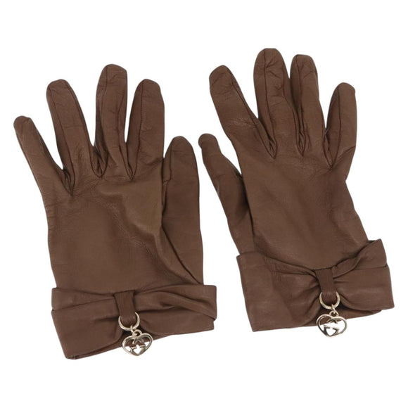 GUCCI Gloves Leather Brown Auth 191970V