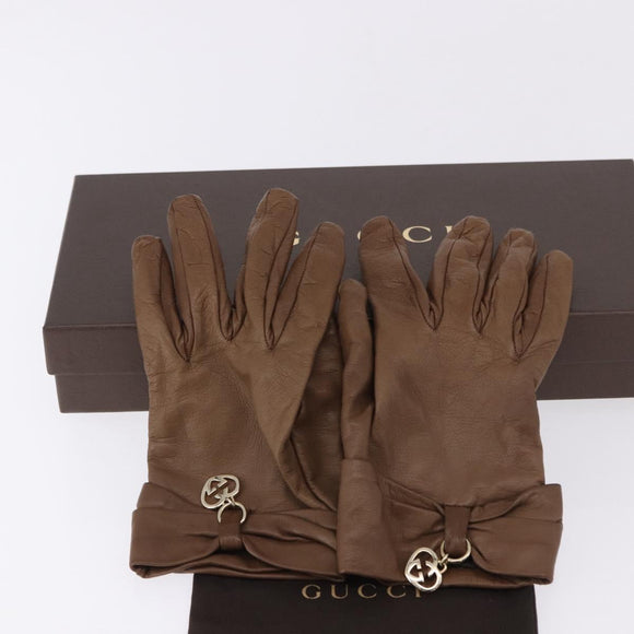 GUCCI Gloves Leather Brown Auth 191970V