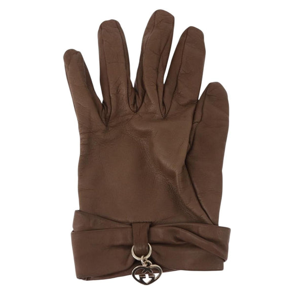 GUCCI Gloves Leather Brown Auth 191970V