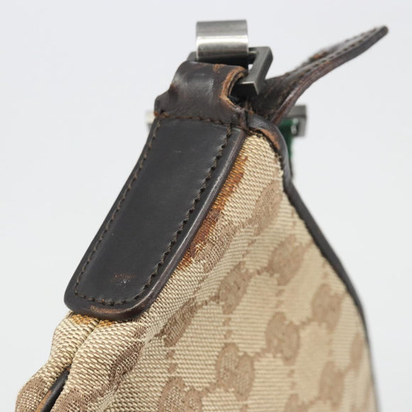 GUCCI GG Canvas Web Sherry Line Shoulder Bag Beige Silver Auth 191971A