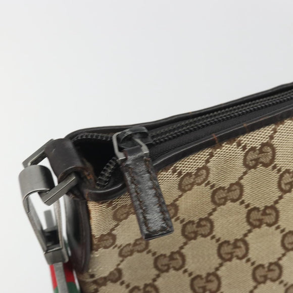 GUCCI GG Canvas Web Sherry Line Shoulder Bag Beige Silver Auth 191971A