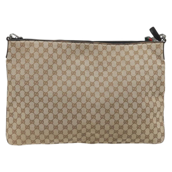 GUCCI GG Canvas Web Sherry Line Shoulder Bag Beige Silver Auth 191971A