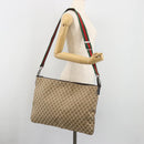 GUCCI GG Canvas Web Sherry Line Shoulder Bag Beige Silver Auth 191971A-23