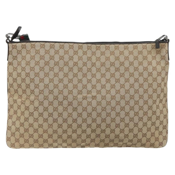GUCCI GG Canvas Web Sherry Line Shoulder Bag Beige Silver Auth 191971A