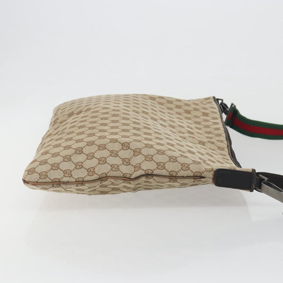 GUCCI GG Canvas Web Sherry Line Shoulder Bag Beige Silver Auth 191971A