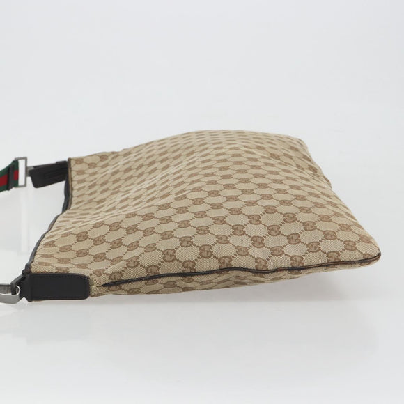 GUCCI GG Canvas Web Sherry Line Shoulder Bag Beige Silver Auth 191971A