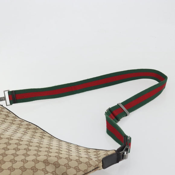 GUCCI GG Canvas Web Sherry Line Shoulder Bag Beige Silver Auth 191971A