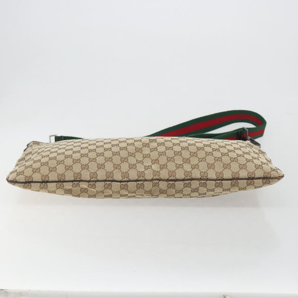 GUCCI GG Canvas Web Sherry Line Shoulder Bag Beige Silver Auth 191971A
