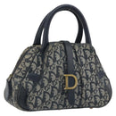 Christian Dior Trotter Canvas Double saddle Hand Bag Navy Gold Auth 191979V-1