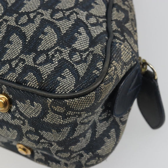 Christian Dior Trotter Canvas Double saddle Hand Bag Navy Gold Auth 191979V