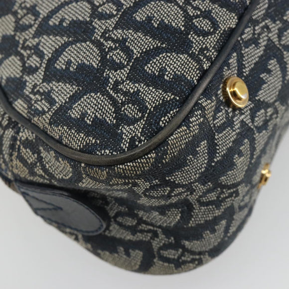 Christian Dior Trotter Canvas Double saddle Hand Bag Navy Gold Auth 191979V