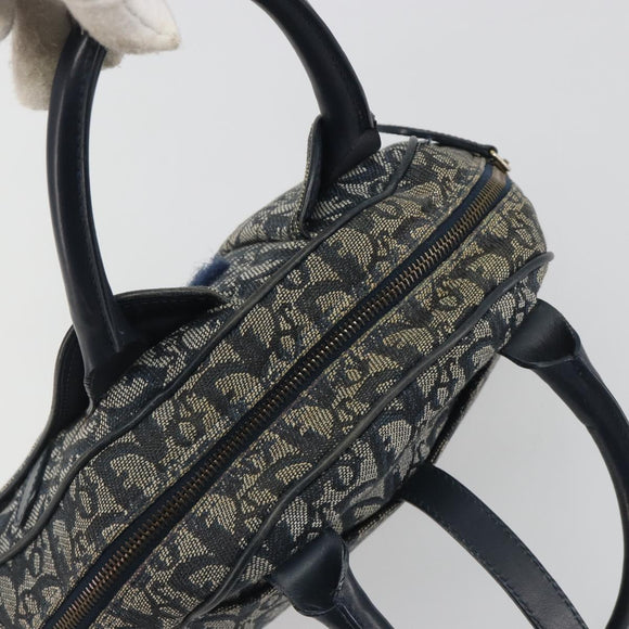 Christian Dior Trotter Canvas Double saddle Hand Bag Navy Gold Auth 191979V