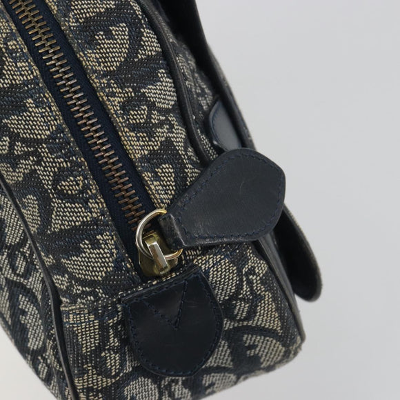 Christian Dior Trotter Canvas Double saddle Hand Bag Navy Gold Auth 191979V