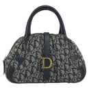 Christian Dior Trotter Canvas Double saddle Hand Bag Navy Gold Auth 191979V-13