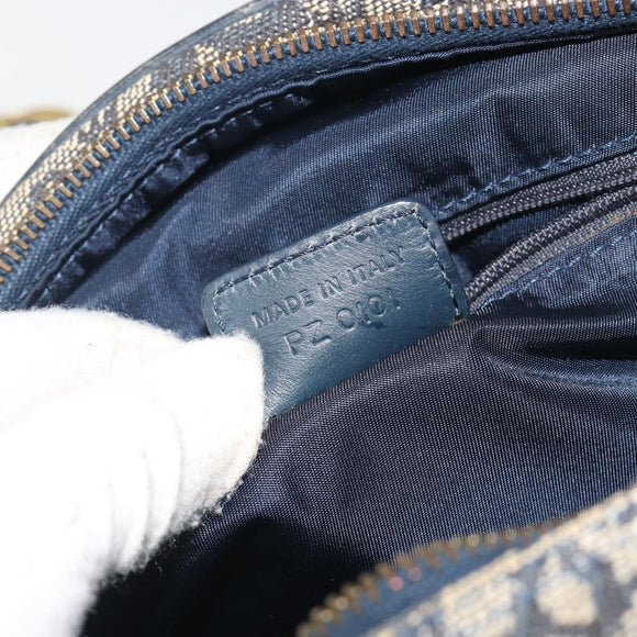 Christian Dior Trotter Canvas Double saddle Hand Bag Navy Gold Auth 191979V