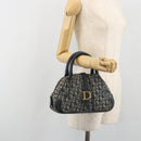 Christian Dior Trotter Canvas Double saddle Hand Bag Navy Gold Auth 191979V-27