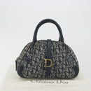 Christian Dior Trotter Canvas Double saddle Hand Bag Navy Gold Auth 191979V-12