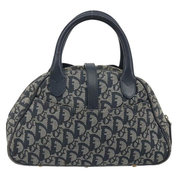 Christian Dior Trotter Canvas Double saddle Hand Bag Navy Gold Auth 191979V